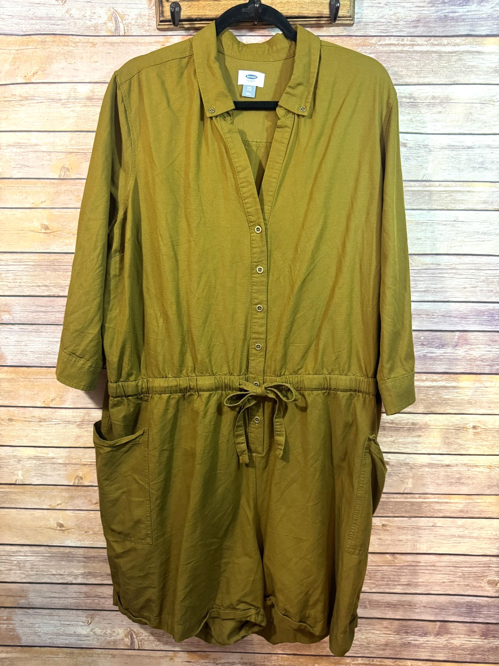 Old Navy Womens Olive Green Cotton Blend 3/4 Sleeve Romper Jumpsuit Shorts XXL